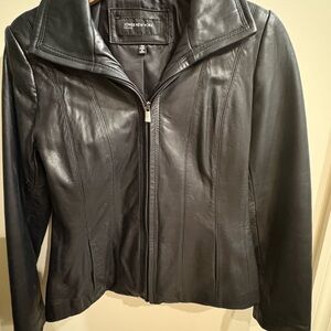 Jones New York Black Leather Zip Jacket